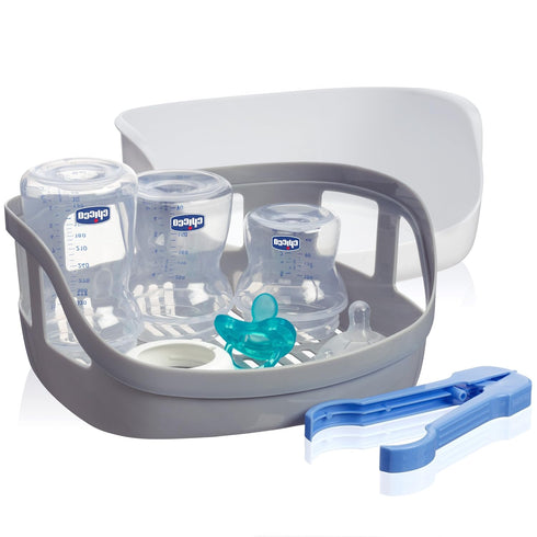 Microwave Steam Sterilizer - White/Grey, Removes 99.9% of Dirt Quickly and Naturally with Steam Power
