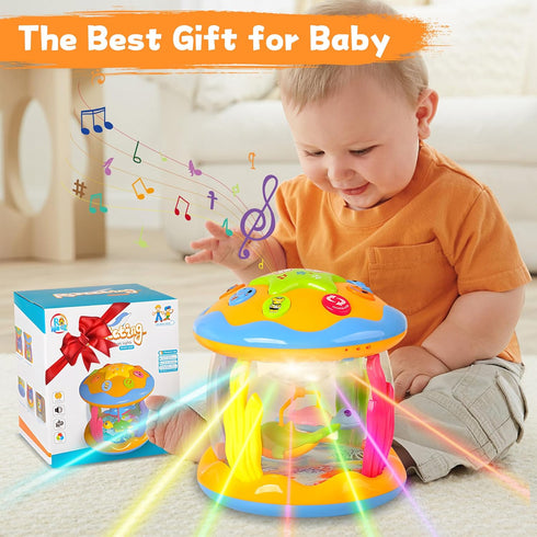 Musical Rotating Light Up Infant Toys, Early Learning Baby Crawling Drum Toy, Tummy Time Educational Gifts for 1-3 Years