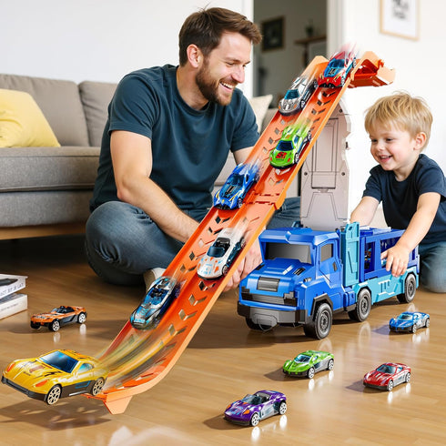 XINNOVEL 3 4 5 6 7 8 Set 12 3 4 5 6 Toddler Car Truck Toys for Years Old Boys, Transporter Truck Toy Track