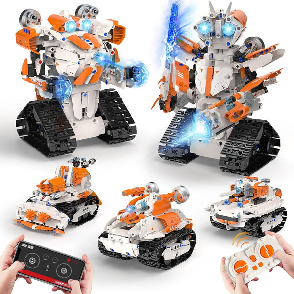 QHECTTY 5in1 STEM Robot Building Toys for Kids, Remote & APP Controlled Robot