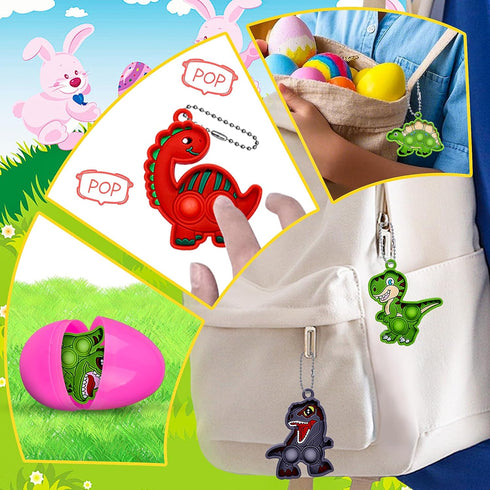 24 Pack 2.7inch Kiss Monkey Prefilled Easter Eggs with Toys, Easter Eggs Filled with Dinosaur Pop Toys, Easter Basket