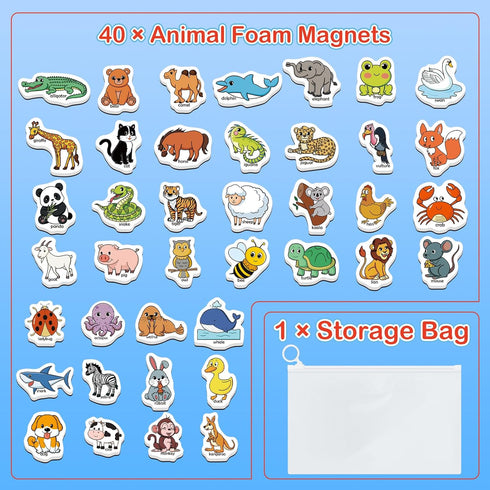 40 Animal Magnets for Kids, Refrigerator Fridge Magnets, Magnetic Animal Toys for Toddlers, Educational Toys for