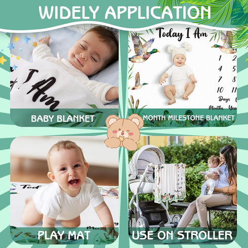 Mallard Duck Monthly Milestone Blanket for Baby Boy Flannel Newborn Infant Swaddle Growth Chart Photography Background