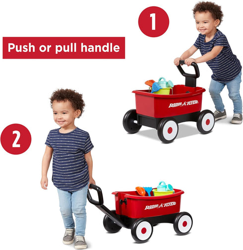 1-4 Radio Flyer Push & Pull Walker Wagon with Garden Tools, Red, for Kids Years Old, Locking Handle for Stability, Baby