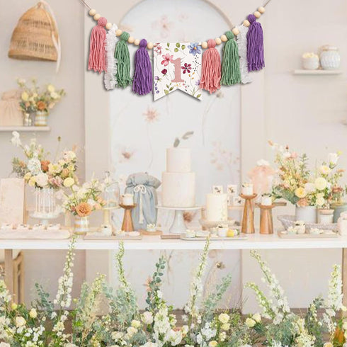 ZAIBIANHAO Wildflower High Chair Banner - Fairy First Birthday Decorations,Yarn Tassel High Chair Banner,Floral One
