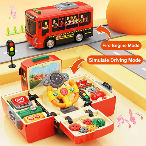 3-5 HONGTUO Fire Truck Toys with Teaching Meaning, Simulation Steering Wheel Driving Toy, Toddlers Fire Truck Toy
