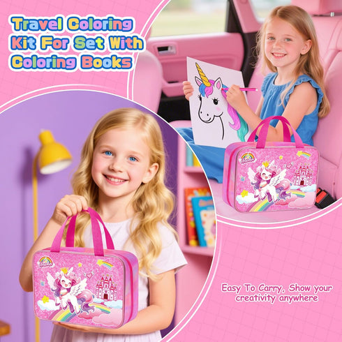 DreamyCandy 73PCS Set 4-6-8,Kids Unicorn Washable Markers with Glitter Pencil Case, Art Supplies and Craft for Girls