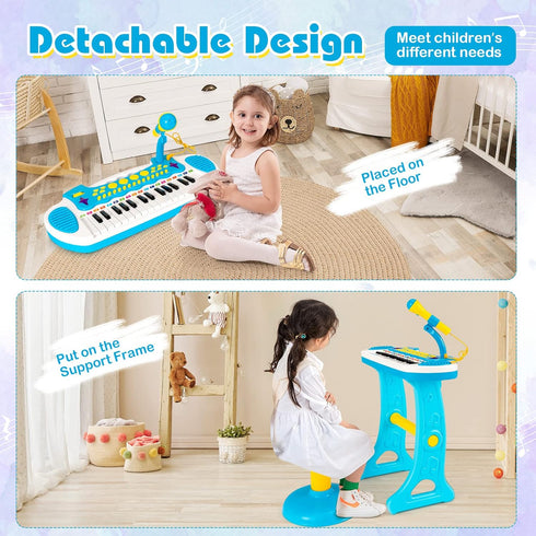 Costzon 31-Key Kids Piano Keyboard Toy, Toddler Electronic Musical Instrument with Microphone, Lights & Stool