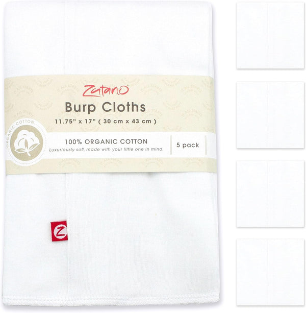 Zutano 5-Pack Organic Burp Cloths for Baby Girl & Boy, Large Cotton Burping Cloths, Absorbent Baby Spit-Up Rags