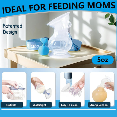 5oz Elate Manual Breast Pump for Breastfeeding | Silicone Milk Collector with Leak-Proof Stopper for Nursing Moms |