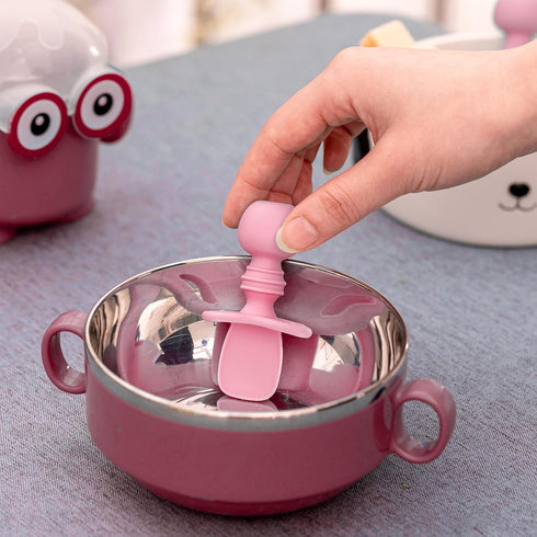 Silikong Silicone Utensils, Baby Fork and Spoon Set for Training, Ages 6 Months (Pink)