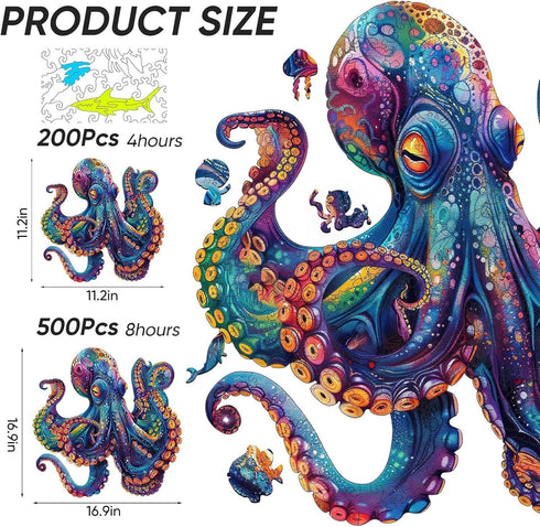 200 11.2x11.2 Qiuenisray Wooden Puzzles for Adults, Octopus Ocean Jigsaw Puzzles Pieces, Cool Wood Puzzle Wall Decor