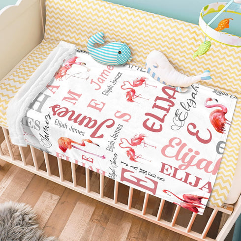 Novusopt Monogrammed 30x40 Flamingo Baby Personalized Pink Baby Blanket for Girls with Custom Name Receiving Blanket