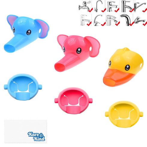 Kare & Kind Animal Shaped Faucet Extenders, 3 Pack Fun Water Spouts for Kids, Promotes Hygiene and Handwashing