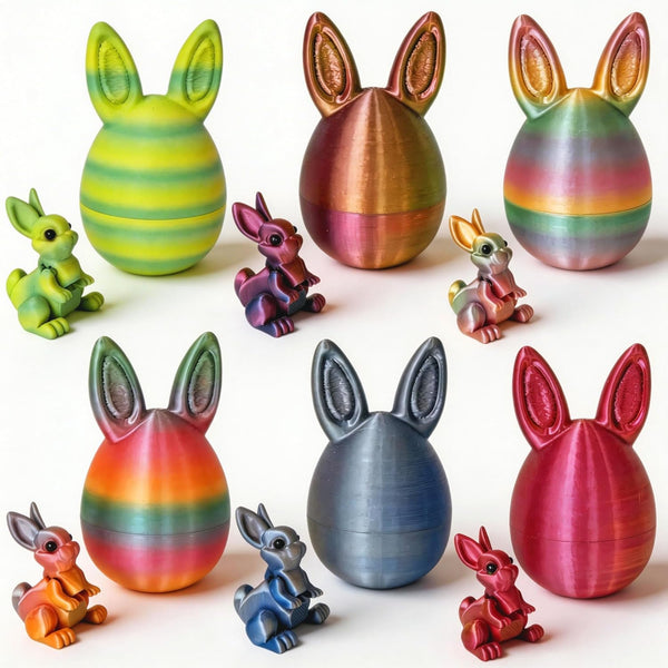 JimSeiSei 6PCS 3D Printed Easter Eggs Set with Articulated Rabbit Inside, Prefilled Surprise