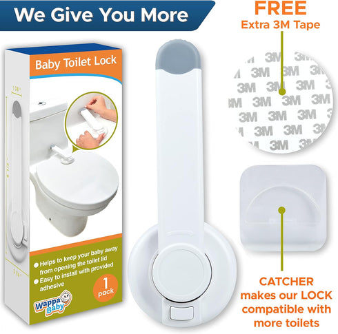 Baby Toilet Lock by Wappa Baby - 9"L x 4"W, Easy Installation with 3M Adhesive, White (1 Pack)