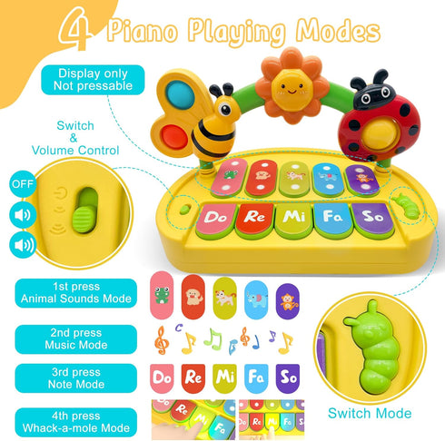 6-12 3 6 9 12 18 4 1 Baby Piano Toy Months Light Up Music Keyboard Baby Toys for Months with Modes, Infant Educational