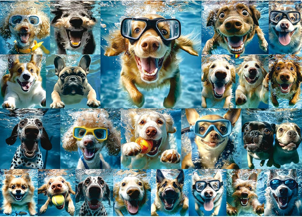 Underwater Dogs Jigsaw Puzzles 1000 Pieces for Adults Funny Cute Dogs Collage