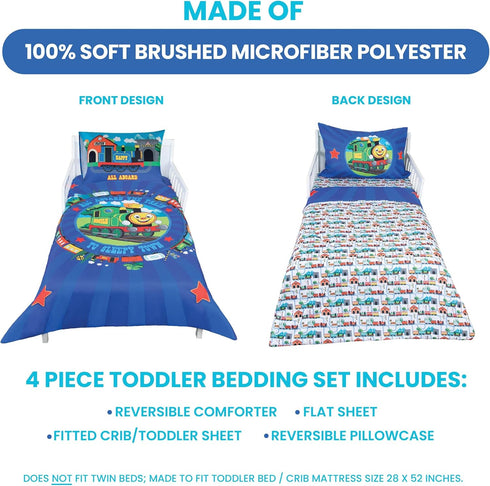 4-Piece Set Todays Kids Choo Choo Train Toddler Bed Sheets for Boys - Toddler Boy Bedding Crib Size, Reversible