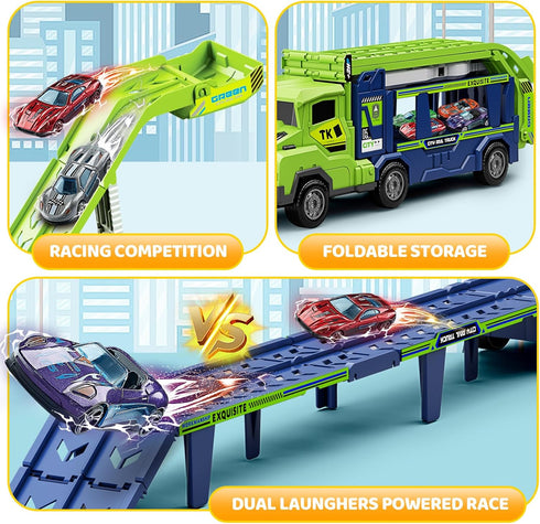 3, 4, 5, 6, 7, 8 2 6 Truck Car Toys for Years Old Kids, Carrier Truck Race Track Toys, Foldable Transport Car Toys