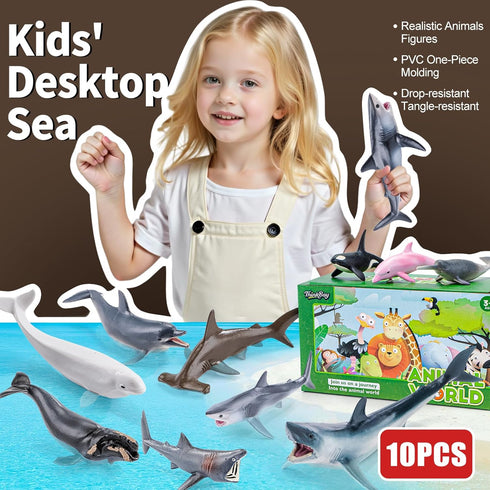 10PCS 5-6" Sea Animal Toys for Toddlers, Bath Ocean Animal Whale Shark Figurines Toys for Kids, Cake Toppers Birthday