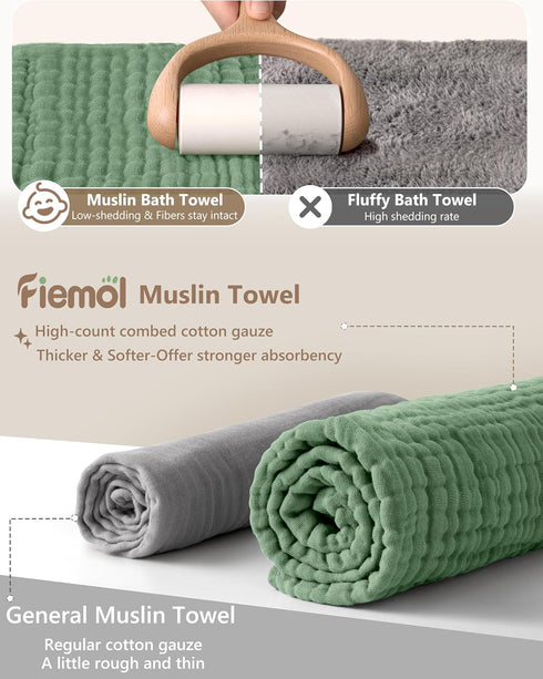 100% 2 Pack 32x32Inch Baby Bath Towels, Muslin Cotton Hooded Baby Towels for Newborn, Baby Towels with Hood for Infant
