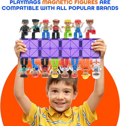 Playmags Large Magnetic Figures Community Set of 15 Pieces, 3” Play People for Building Blocks