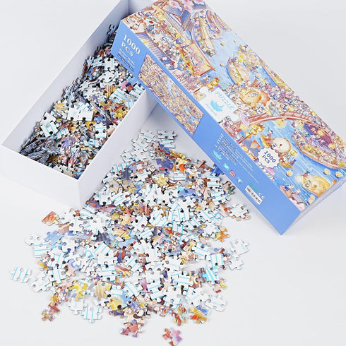 1000 MOMIBOOK Puzzles for Adults Pieces Jigsaw Puzzles of Civet Cat River View, Painting Image Chinese Cat Puzzle