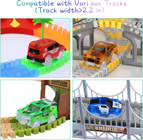 Tracks Cars Magic, Light Up Toy Race Cars, Glow in The Dark Gifts for Kids with LED Flashing Light