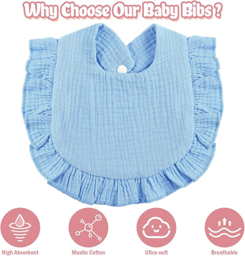 12 Piece Baby Muslin Bibs, Bandana Drool Bibs for Boys and Girls, Soft Adjustable Cotton Teething Bibs