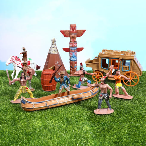 Playset, NUOBESTY Cowboys and Indians Plastic Figures Wild West Cowboys and Indians Models for Miniature Sandbox