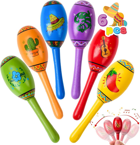 JOYIN Cinco De Mayo 6 PCS Mini Wooden Maracas for Kids, Mexican Fiesta Party Favors and Noisemakers