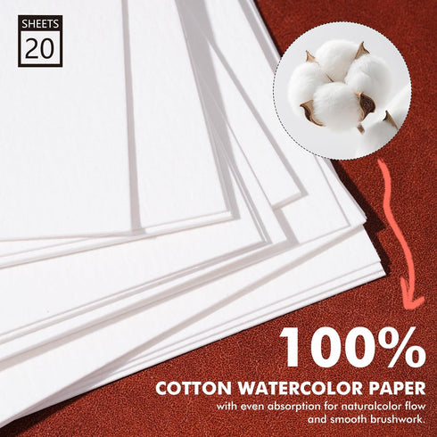 Set 12-Color 100% 20 Fuumuui Watercolor Sketchbook Refillable Travel Paints Kit & Cotton Cold Press Sheets Art Journal