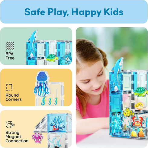 Set 8 3+ PTQ15 PicassoTiles Magnet Tiles Magnetic Building Blocks Aquarium Marine Animal Theme with Character Action