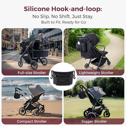 Momcozy 2 Universal Stroller Organizer | Minimalist Caddy with Insulated Bottle Holder | Silicone Anti-Slip Straps |