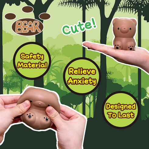 Kawaite Gummy (1 Pack) Brown Bear Stress Relief Dough Ball - Animal Squishy Squeeze Ball Fidget Toy - Stretchy Stress