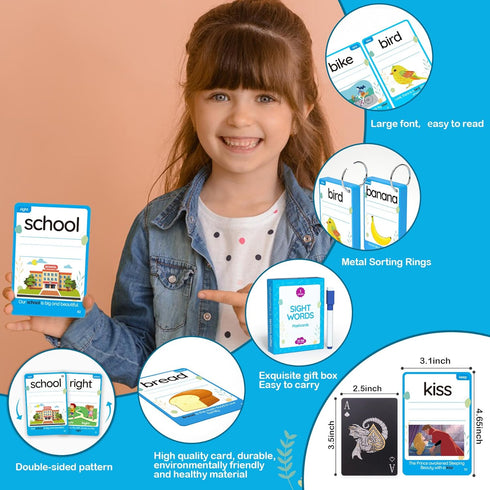 WJPC 55 Cards, 106PCS High Frequency First-Grade Sight Words Flash Cards for Kids Learning to Read and Write