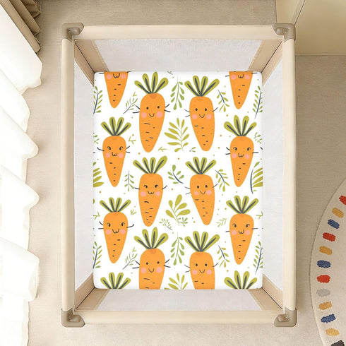 KICPOAY 52x28 Cute Carrots Leaves Toddler Bed Crib Sheets Baby Crib Sheets Cover for Soft Mini Crib Mattress
