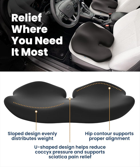 Everlasting Comfort Car Seat Cushion for Driving - Orthopedic Car Cushion for Office, Travel, Gaming Chair Memory Foam