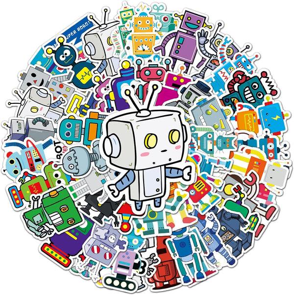 Jictegb 50 Pcs Cartoon Robot Stickers - Fun Robot Characters Designs, Premium PVC,