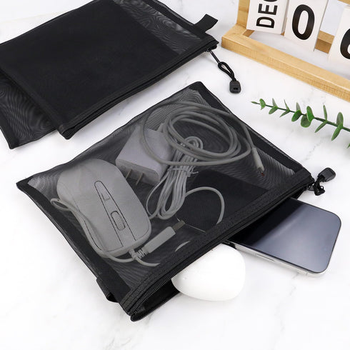 yuntop 6 (A5) PCS Mesh Pouch, Black Nylon Mesh Cosmetic Zipper Bags for Home Office Purse Diaper Bag