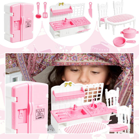 10 Pieces Mini Kitchen Set for Dollhouse - Miniature Kitchen Furniture & Accessories for Kids Doll House