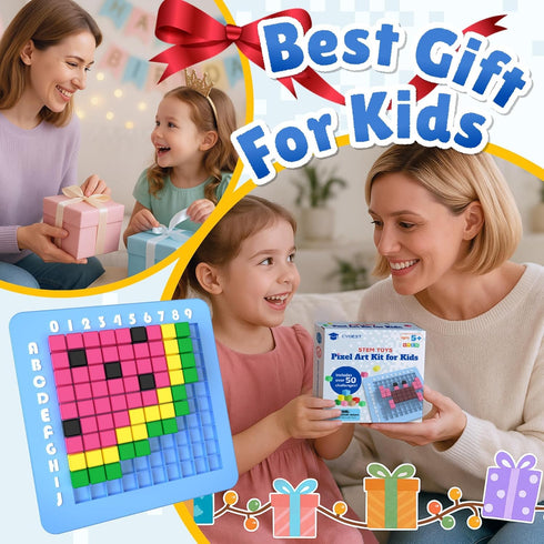 5-8-12 5, 6, 7, 8, 9, 10 STEM Toys Pixel Art Kit for Kids - Arts and Crafts for Boys & Girls - Educational Science Kits