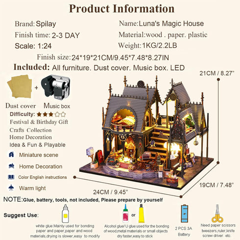 Kit,1:24 Spilay Dollhouse Miniature with Furniture,DIY Wooden Crafts Magic Doll House Mini Handmade Scale Creative Room
