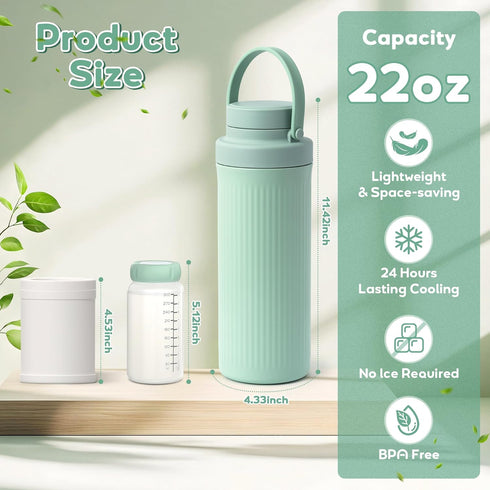 GQIRIL 22oz 2pcs 11oz 24H 360Cooling Portable Breastmilk Cooler Bottle - Breast Milk Chiller for Travel, Baby