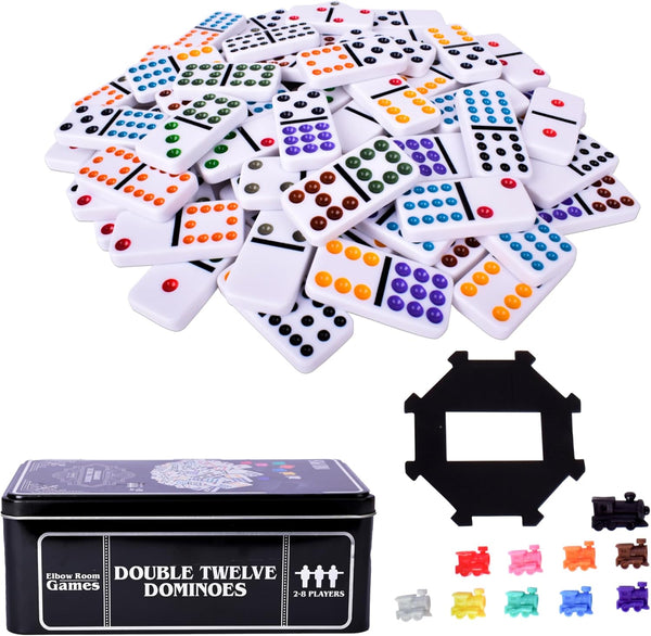 Elbow Room Games Double Twelve Dominoes Set with 91 Dominoes, 10 Trains,