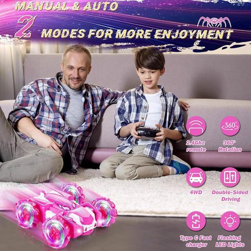 HudinFunC 360Rotating 2.4Ghz 360Rotating 4WD 4-12 Spider Remote Control Car, Double Sided USB Direct Charging RC Cars
