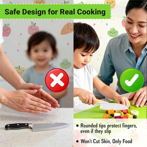 7 Set Set Sets Set Pcs Kids Knife for Real Cooking, Toddler Cooking Montessori with Recipes Book, Toddler Kitchen Tools