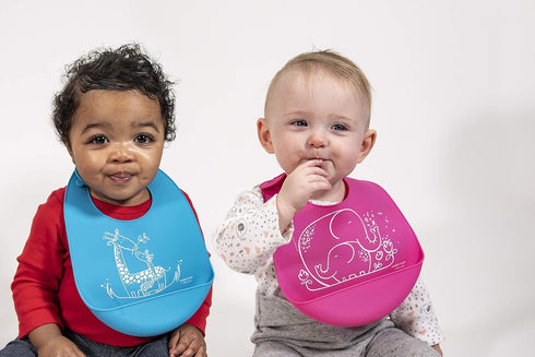 100% modern-twist Bucket-Bib Food-Grade Silicone, Waterproof and Reusable, Sloth Jungle Green