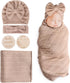 BQUBO Baby Swaddle Blankets for Girls, 4PCS Newborn Accessories Set with Matching Hat and Bow